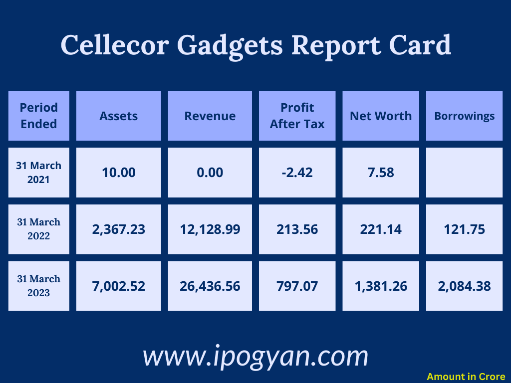 Cellecor Gadgets Limited IPO FINANCIAL DETAILS