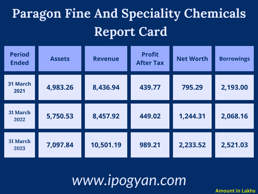 Paragon Fine And Speciality Chemicals Financials