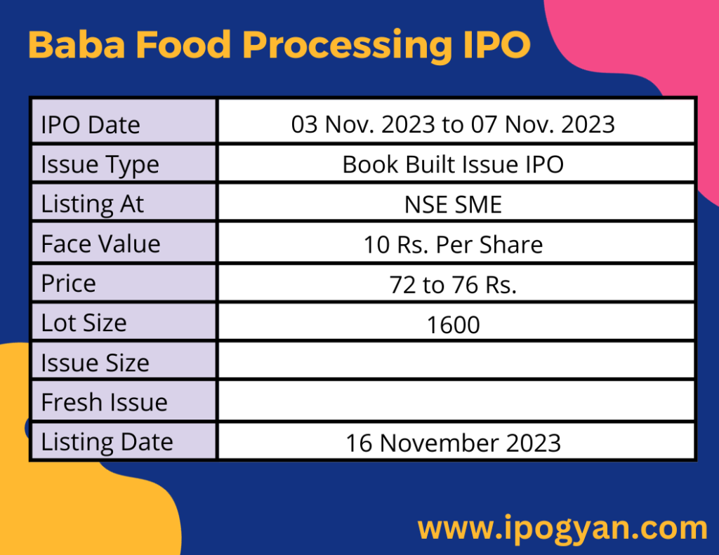 Baba Food Processing IPO Details