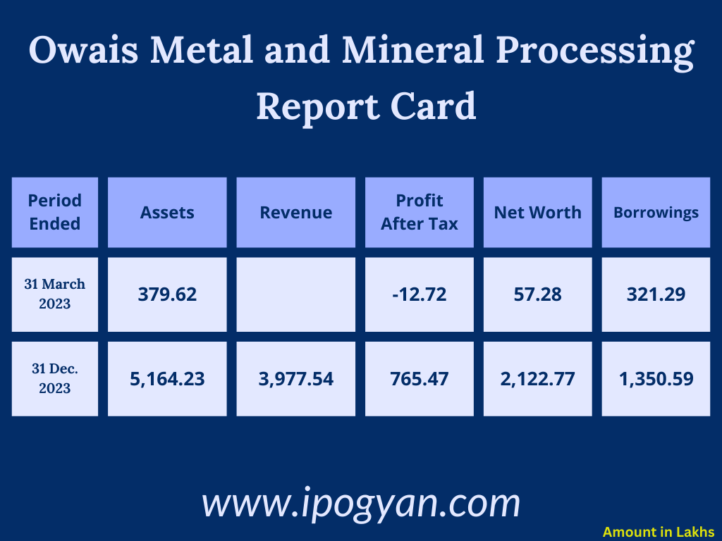 Owais Metal and Mineral Processing IPO Financials

